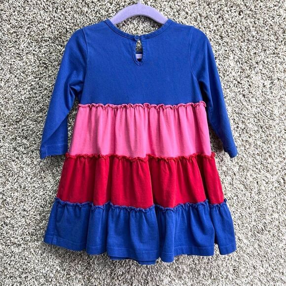 Hanna Andersson Dress Girls 2T Blue/Red/Pink Long Sleeve Tiered A-Line - Picture 3 of 6